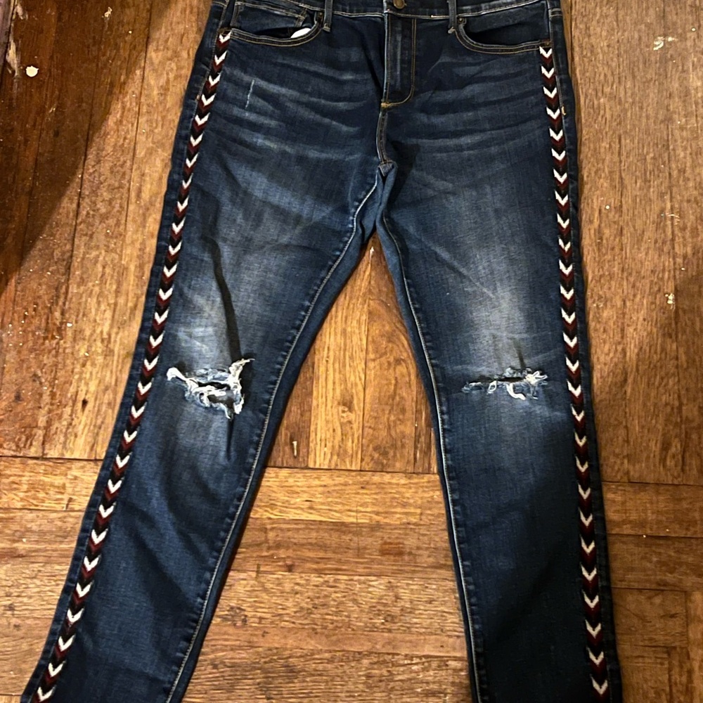 DRIFTWOOD Dark Blue Skinny Jeans with Red White Chevron Trim
